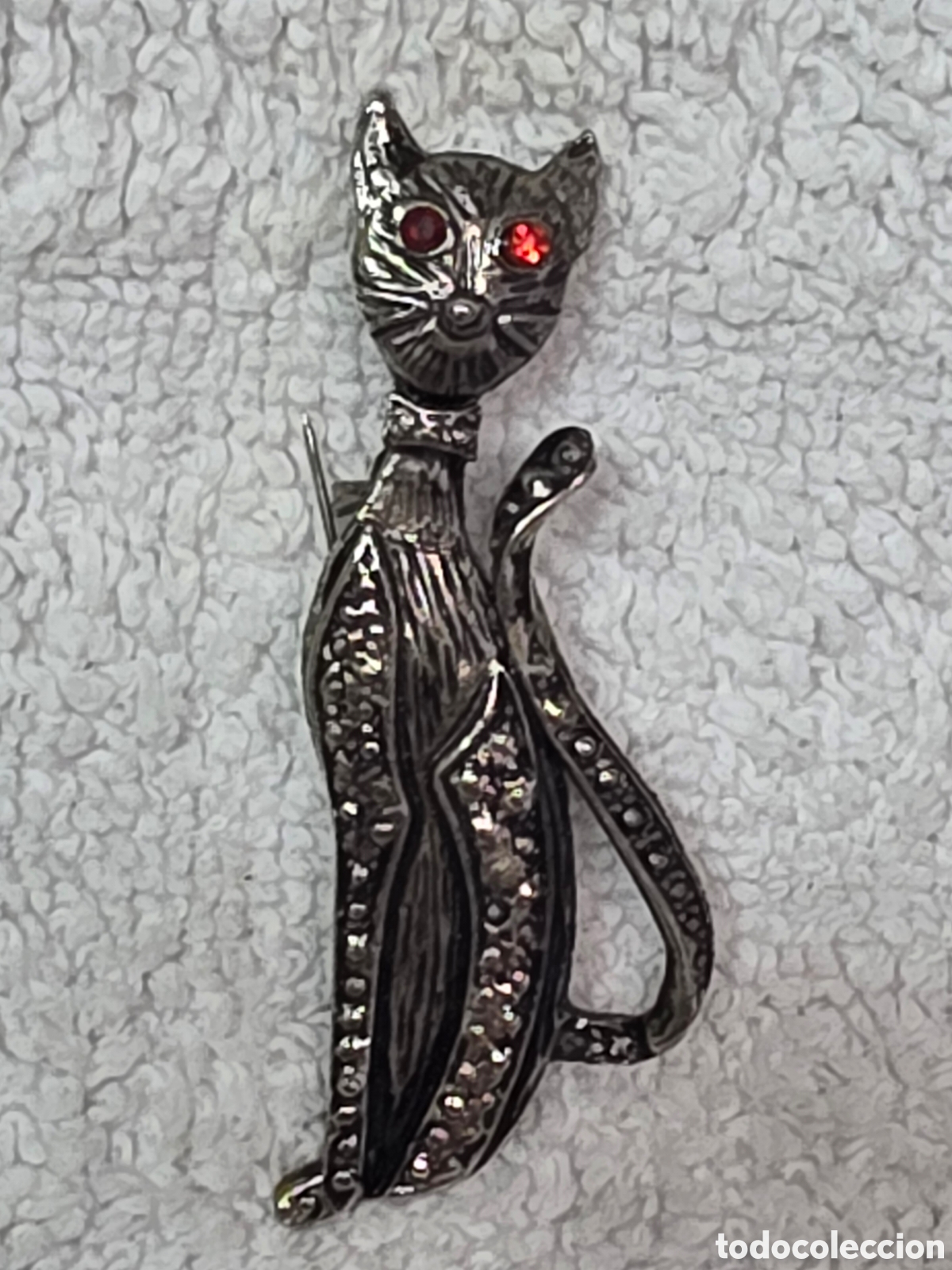 Vintage: BROCHE VINTAGE FORMA DE GATO PIEDRAS SEMIPRECIOSAS A&Ntilde;OS 30
