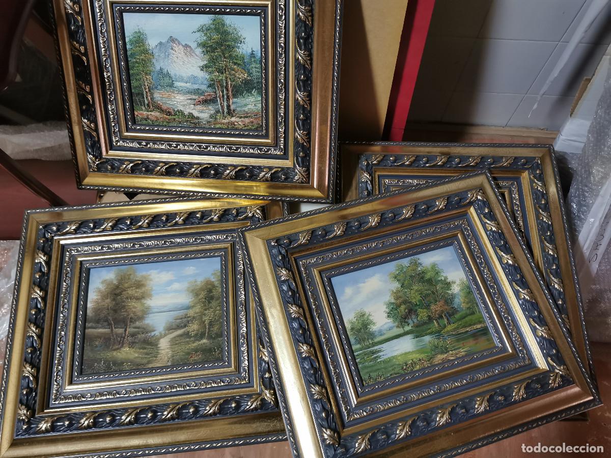 Vintage: 4 Cuadros de paisajes. Pintados al &oacute;leo. Marcos de madera.
