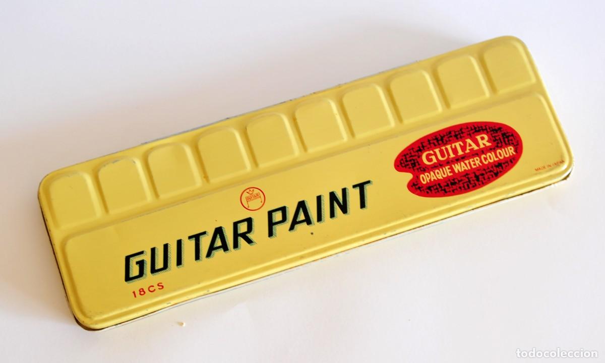 Vintage: Caja vintage de metal con pinturas de acuarelas, Guitar Paint. Opaque Water Colour. Made in Japan.