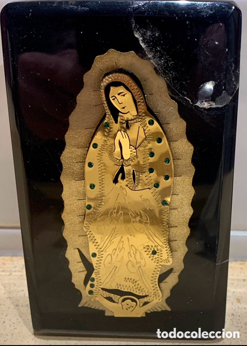 Vintage: Imagen de sobremesa. Virgen de Guadalupe. Metal y Metacrilato. A&ntilde;os 80.