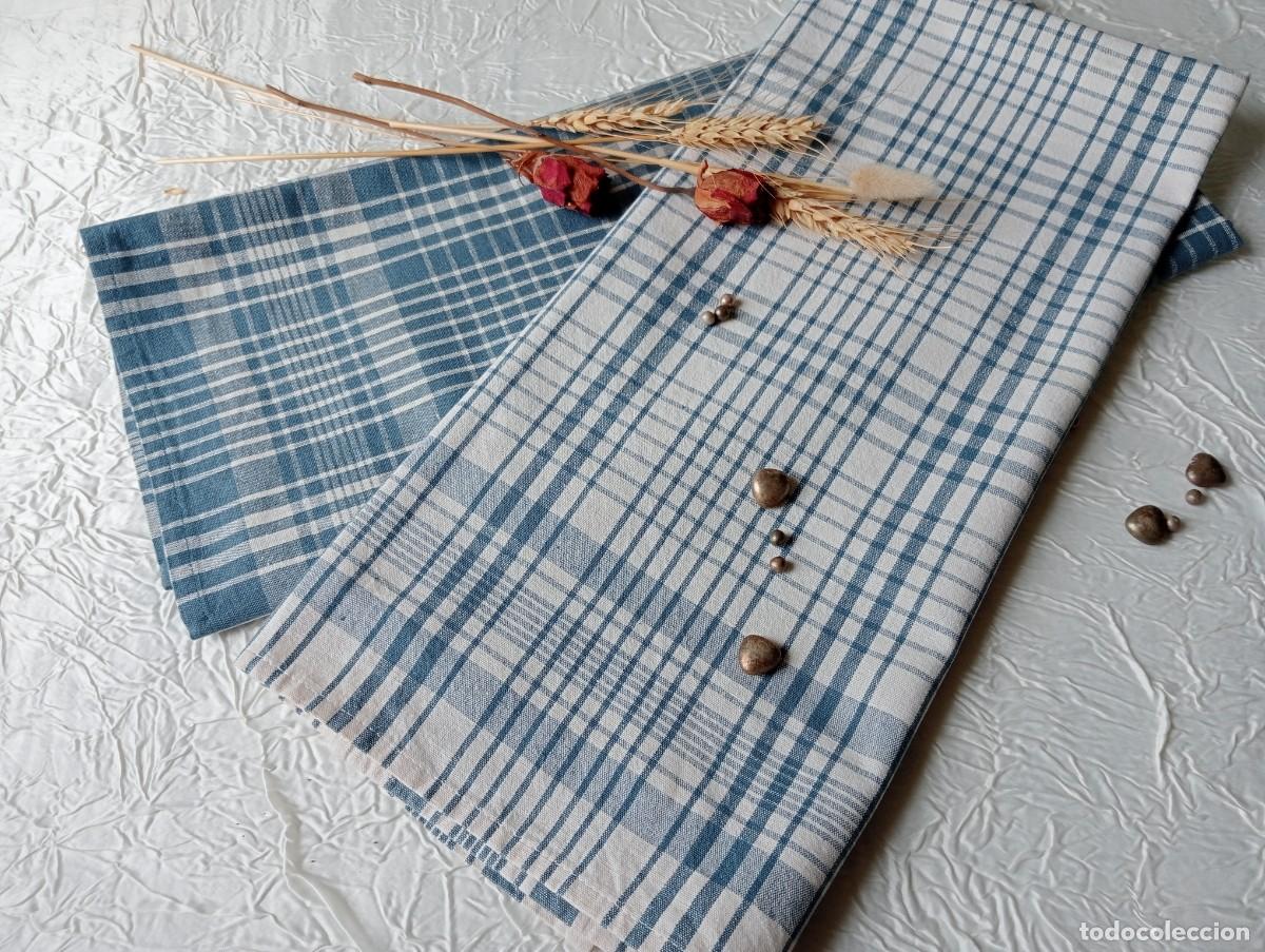Vintage: Lote de 2 pa&ntilde;os de cocina DESCAMPS vintage &ndash; Estilo Primrose Bordier &ndash; Azul &ndash; Algod&oacute;n 100%