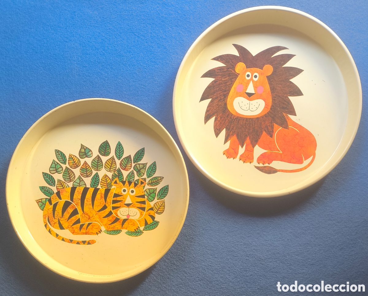 Vintage: RODNEY PEPP&Eacute; ILLUSTRATOR METAL TRAY TIGER & LION BY CROWN MERTON C. 1970