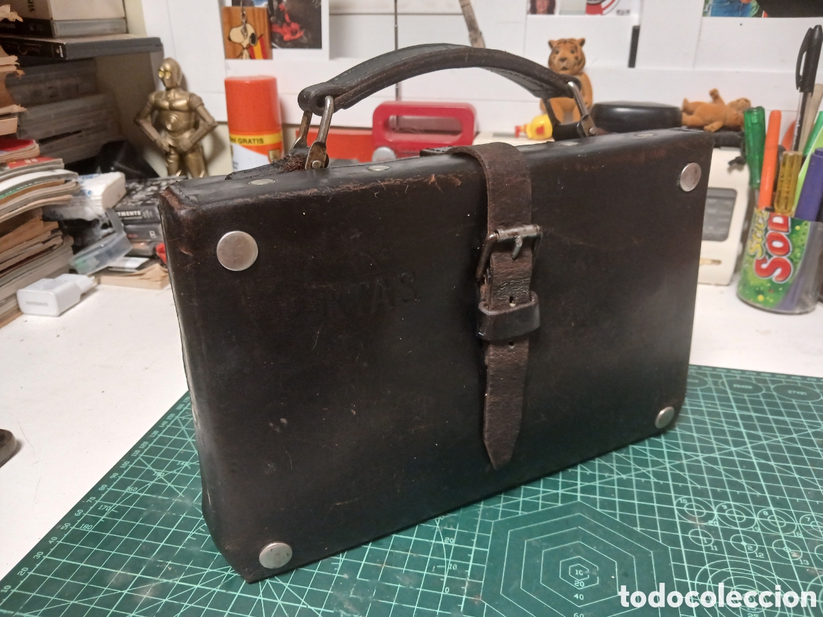 Vintage: Maletin de cuero de principios de siglo XX para portar equipos de la compa&ntilde;&iacute;a telef&oacute;nica KTAS