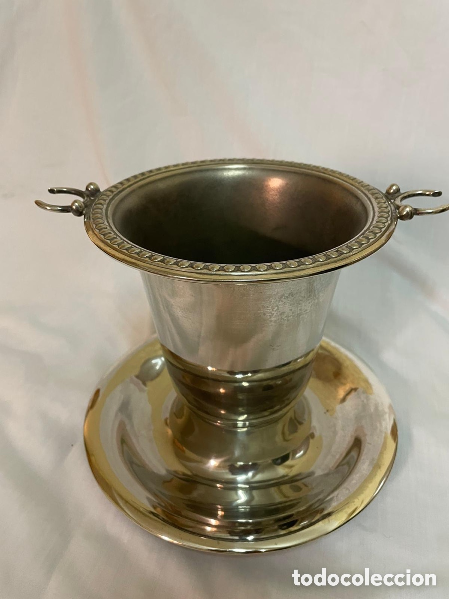 Vintage: CUBITERA/HIELERA ENFRIADORA DE ALPACA PLATEADA. MEDIADOS SIGLO XX.