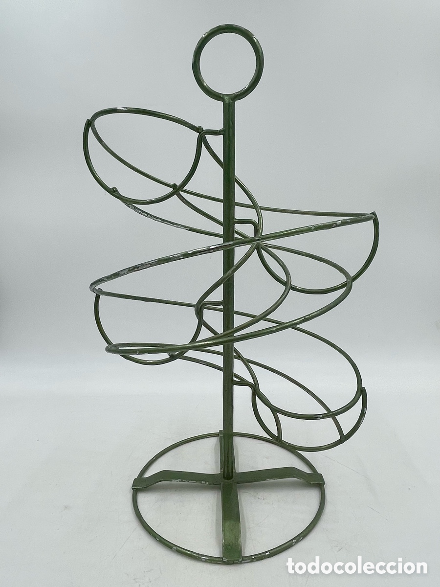 Vintage: Frutero en espiral de metal pintado color verde. vintage original.