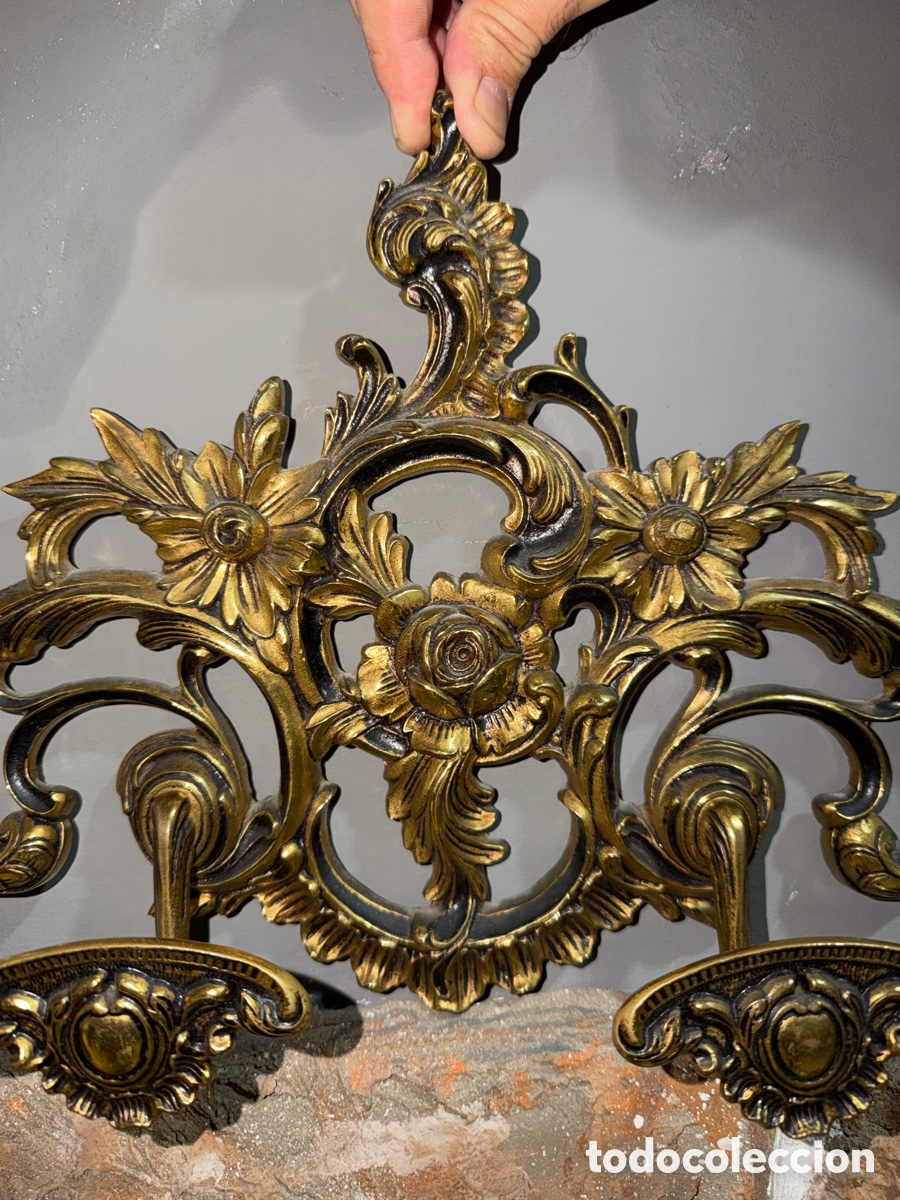 Vintage: Perchero antiguo de fundici&oacute;n dorada estilo rococ&oacute; &ndash; 5 ganchos