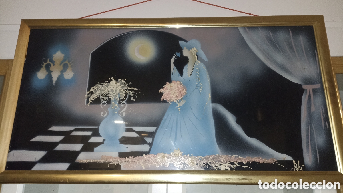 Vintage: Gran Cuadro Vintage Art D&eacute;co - Dama Elegante en Cristal y Tabla (85 x 45 cm)
