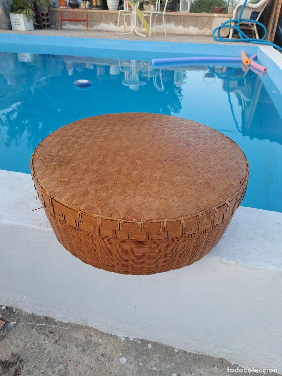 Vintage: Cesta redonda de mimbre con tapa, ideal para manualidades de costura y decoraci&oacute;n, vintage