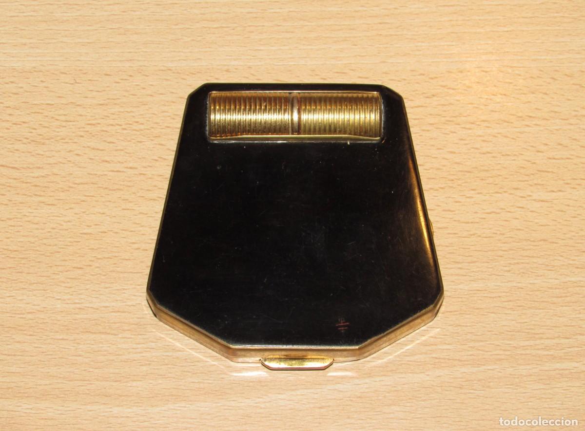 Vintage: Polvera vintage francesa color dorado y negro espejo biselado pintalabios Corona Par&iacute;s circa 1950