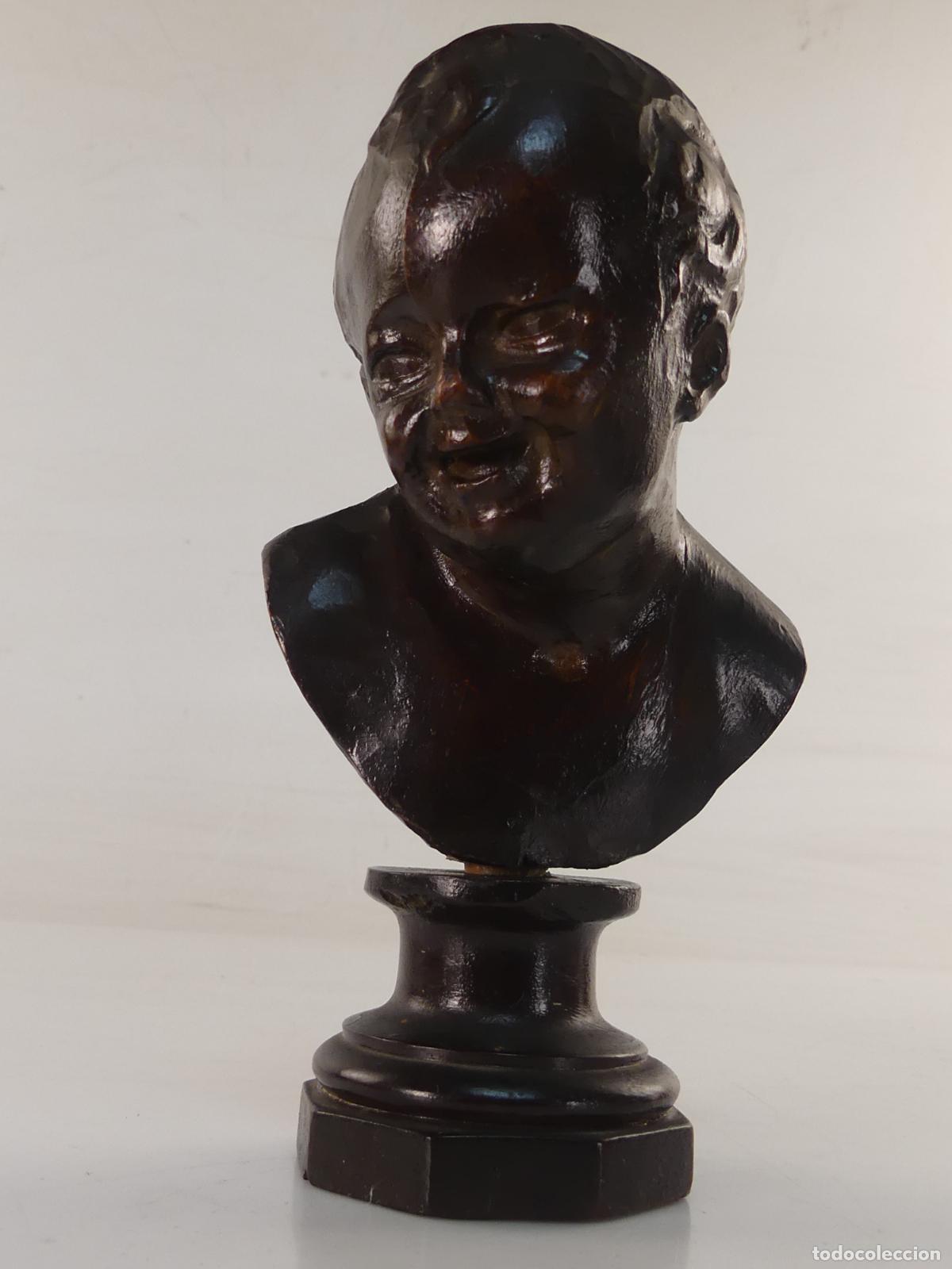 Vintage: FIGURA CABEZA DE NI&Ntilde;O TALLA DE MADERA