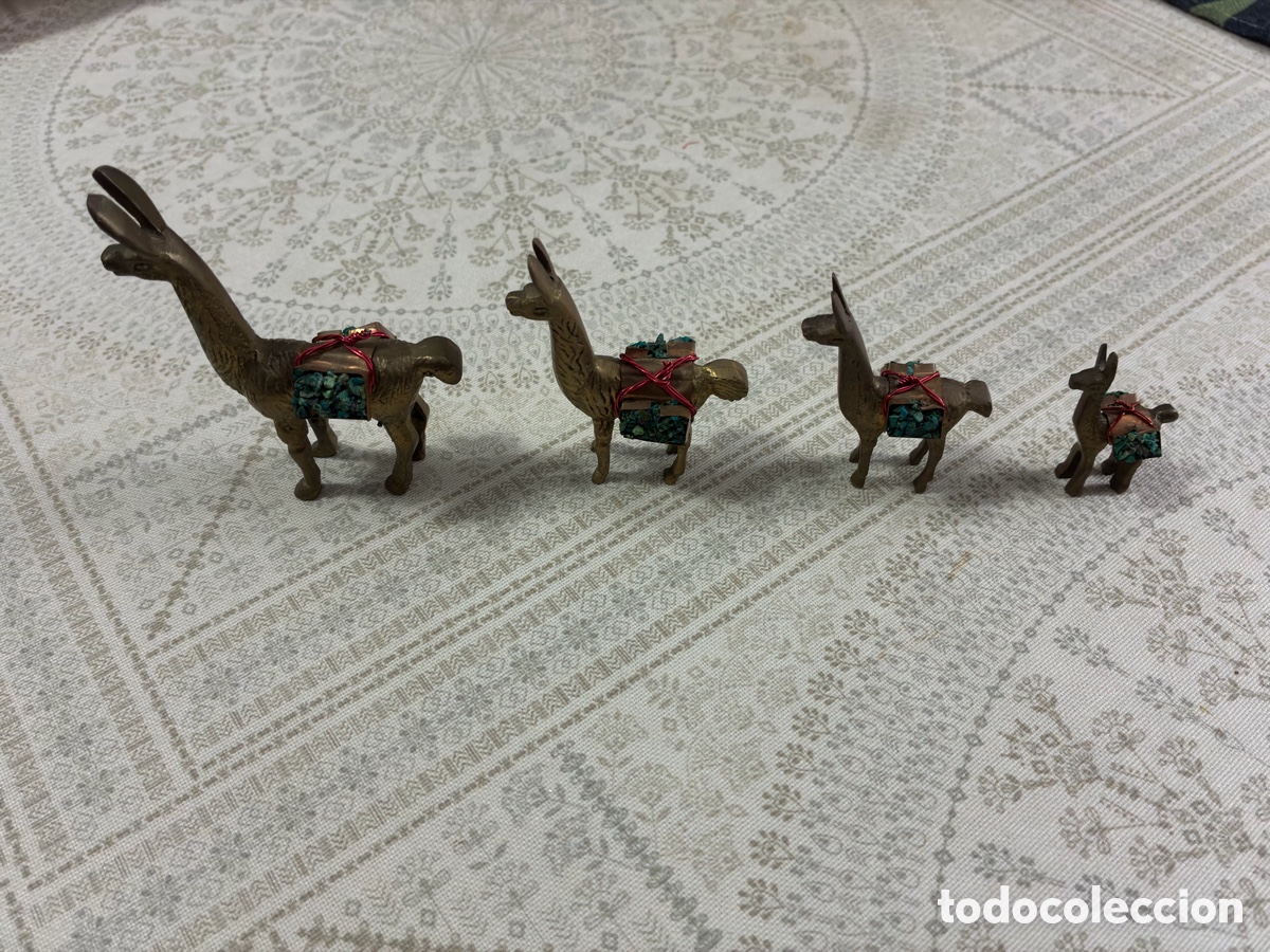 Vintage: Conjunto de 4 llamas vintage de metal con decoraci&oacute;n turquesa