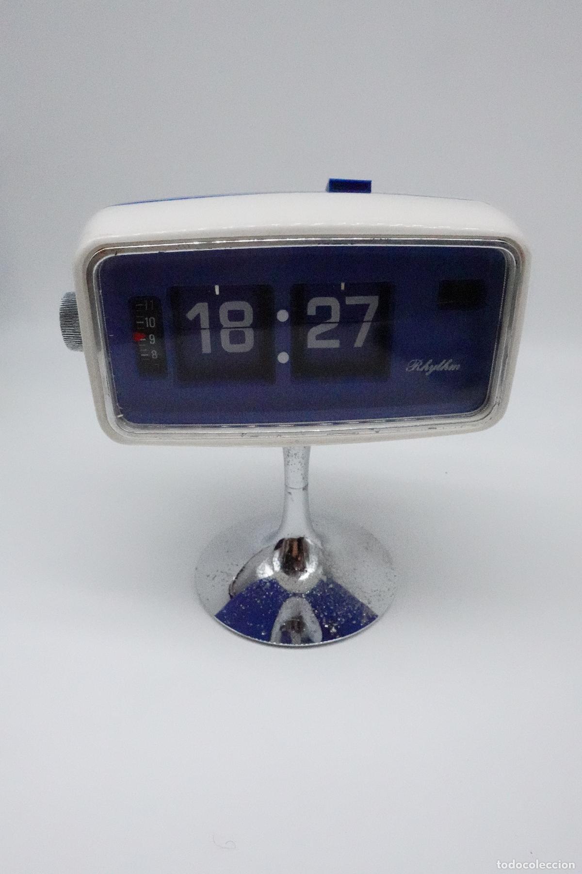 Vintage: RELOJ SPACE AGE RHYTHM FLIP CLOCK VINTAGE DE SOBREMESA RETRO A&Ntilde;OS 60 70 CON PEDESTAL