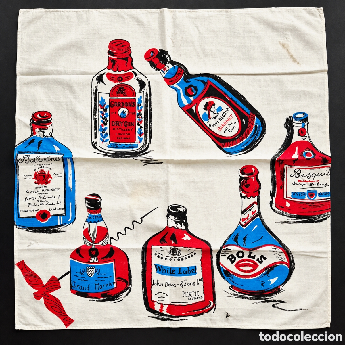 Vintage: Aut&eacute;ntico trapo de cocina vintage whisky y licores cl&aacute;sicos 100% algod&oacute;n 50 x 50 cm