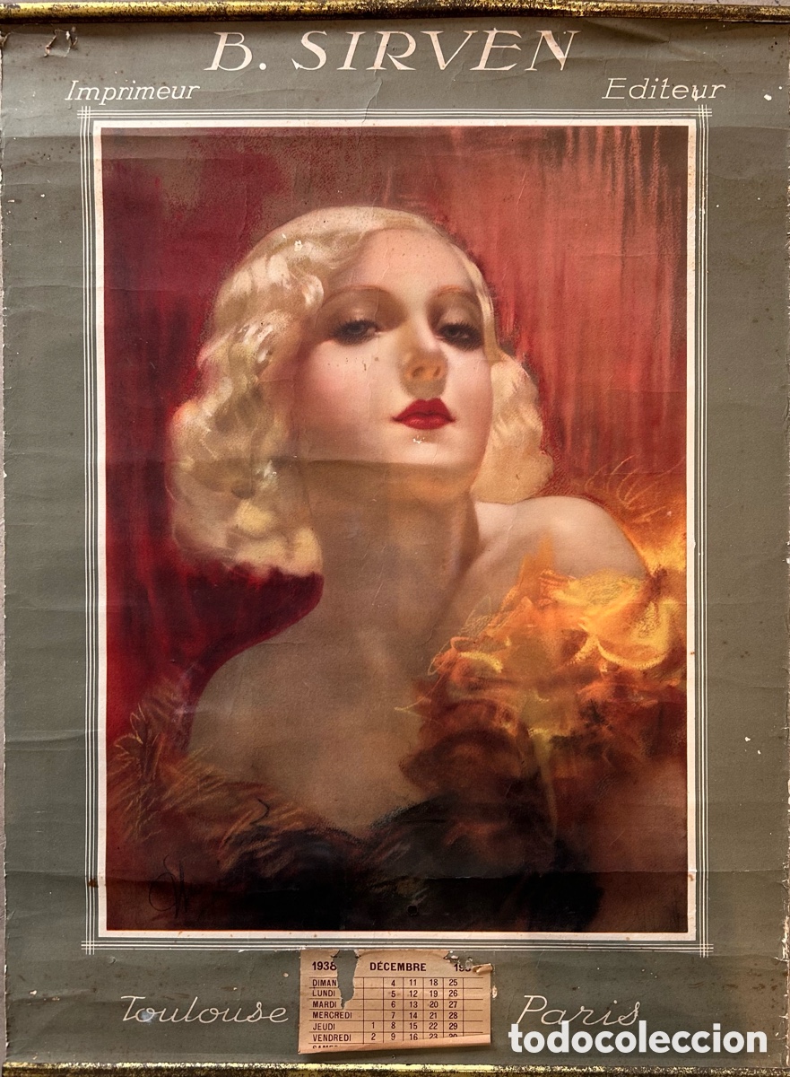 Vintage: Calendario publicitario franc&eacute;s B. Sirven &ndash; Diciembre de 1938 &ndash; Toulouse / Par&iacute;s &ndash; 68 &times; 50 cm