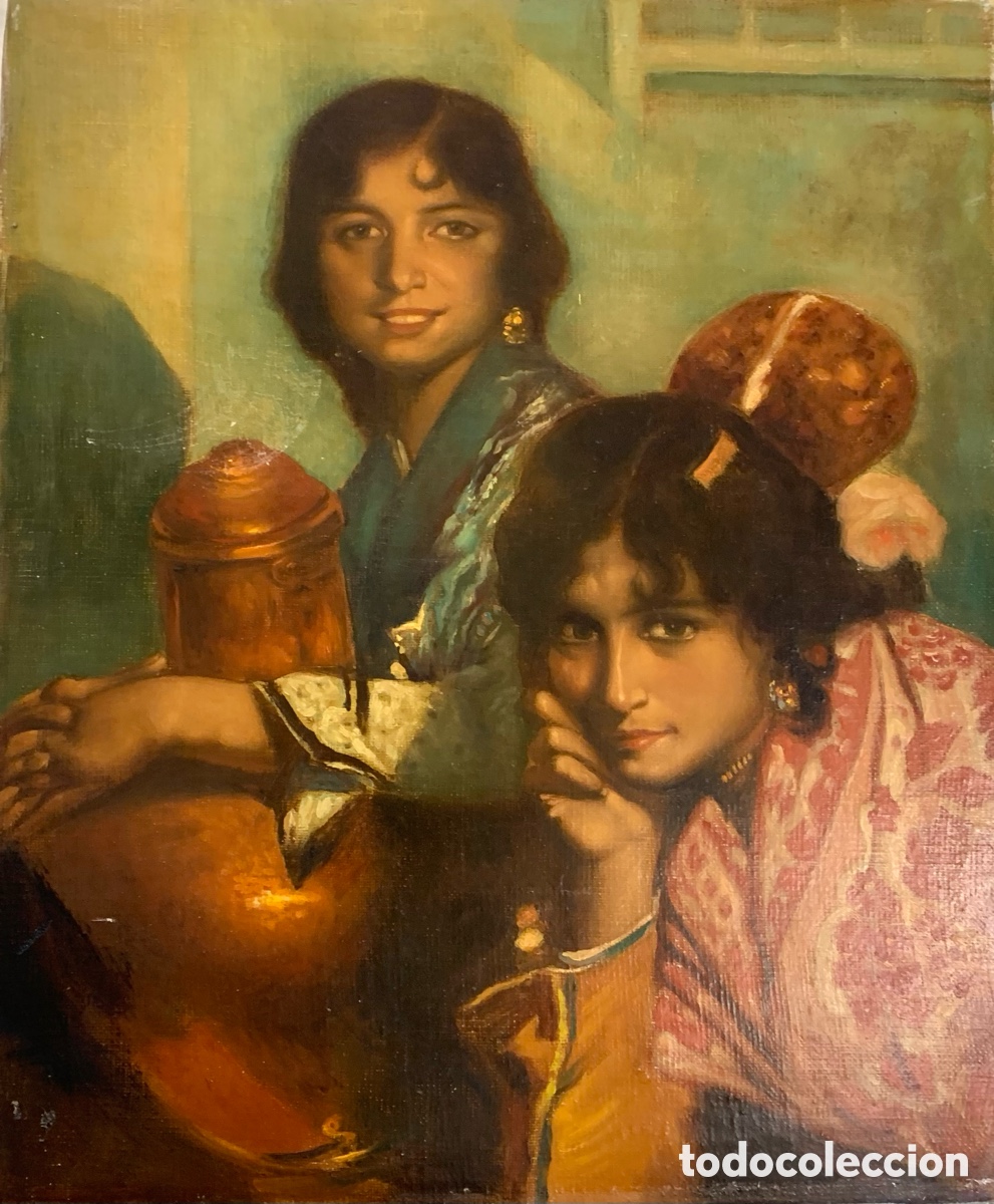 Vintage: Lienzo &ldquo;gitanas&rdquo; an&oacute;nimo