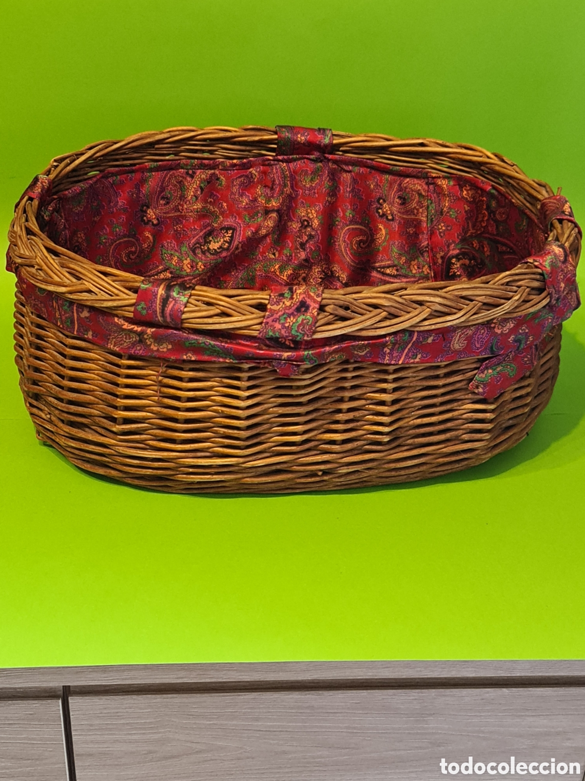 Vintage: Cesta de mimbre con forro de tela. - Foto 3