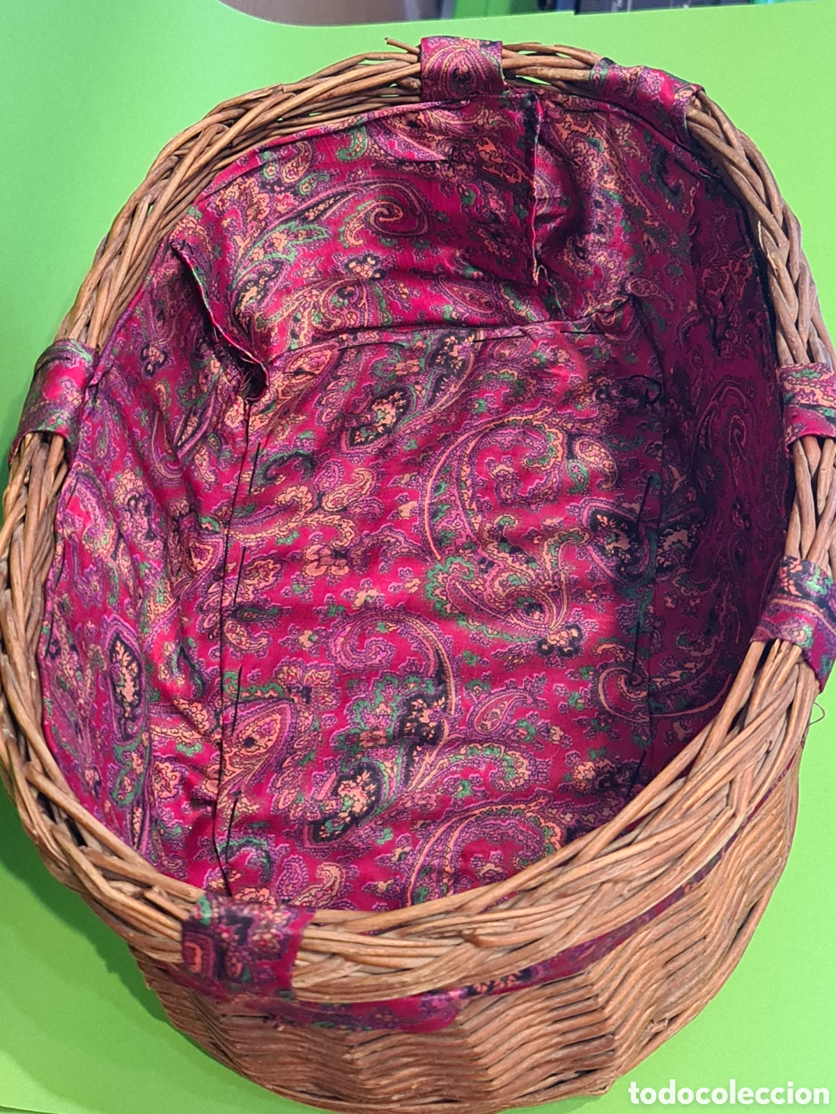 Vintage: Cesta de mimbre con forro de tela. - Foto 4
