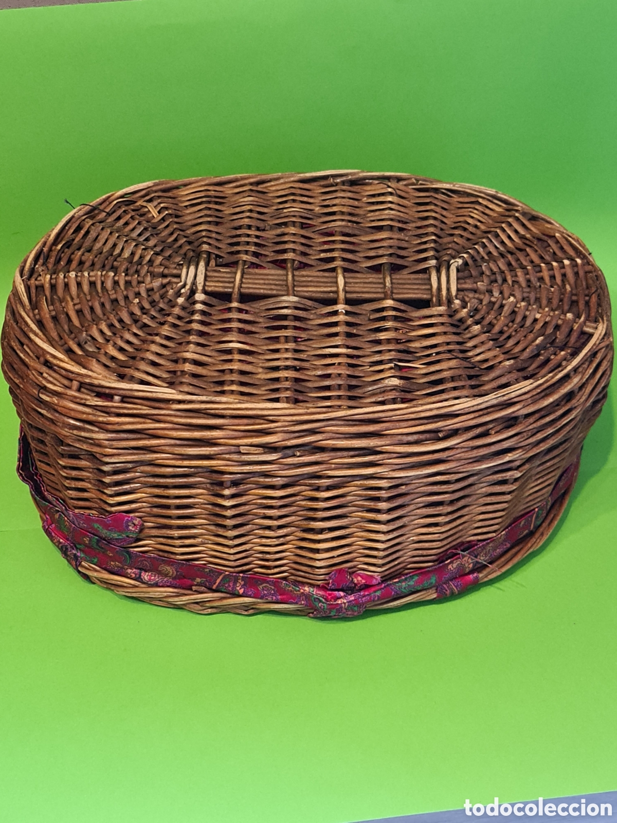Vintage: Cesta de mimbre con forro de tela. - Foto 6