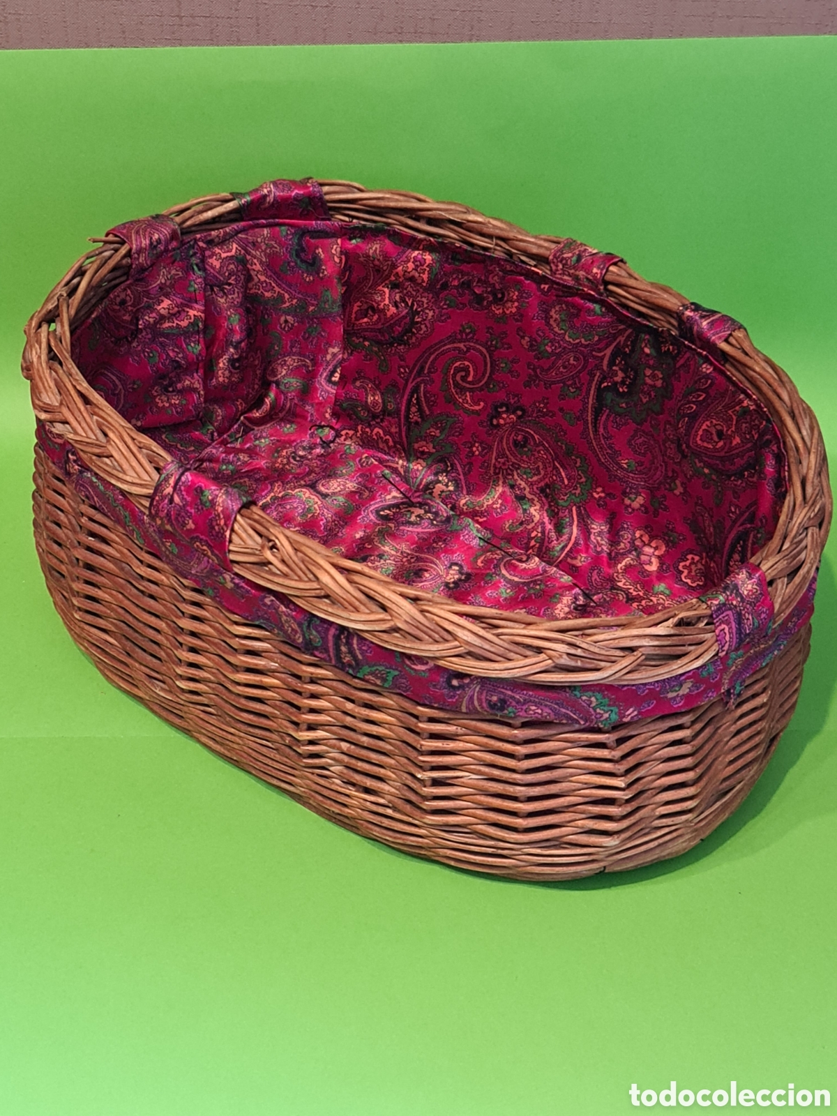 Vintage: Cesta de mimbre con forro de tela. - Foto 7