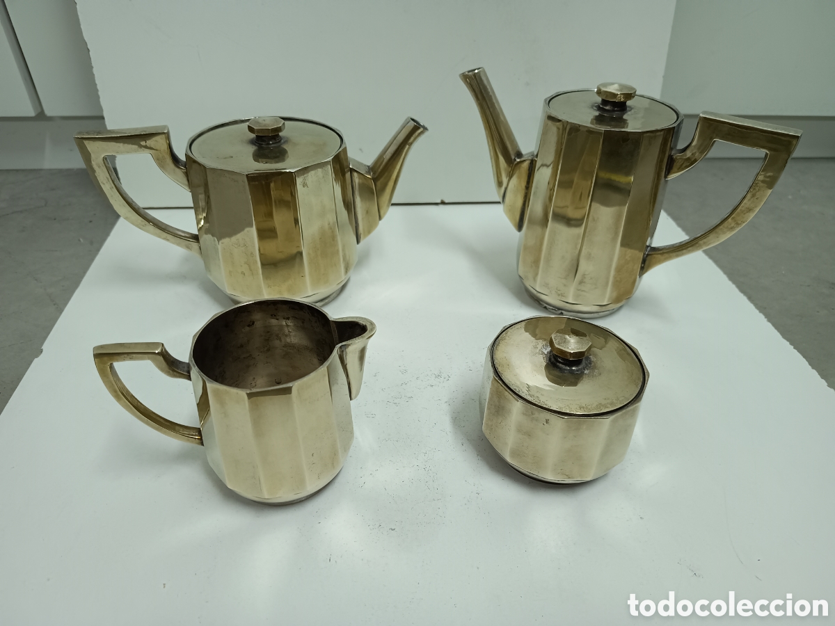 Vintage: JUEGO DE T&Eacute; Y CAFE ART DEC&Oacute; DE ALEACI&Oacute;N MET&Aacute;LICA DE OREUM - FRANCIA A&Ntilde;OS 30/40