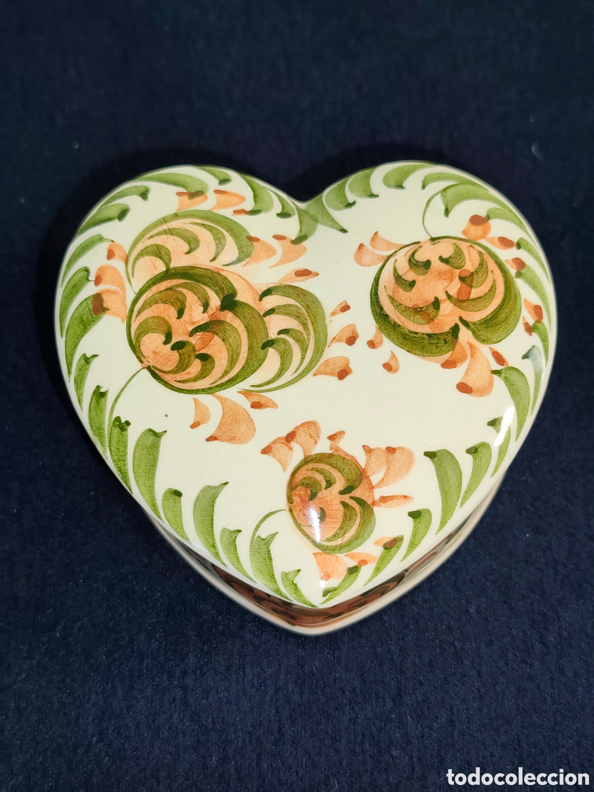Vintage: Joyero / Cajita de Cer&aacute;mica Alemana Zell Schmider en Forma de Coraz&oacute;n (Pintado a Mano)