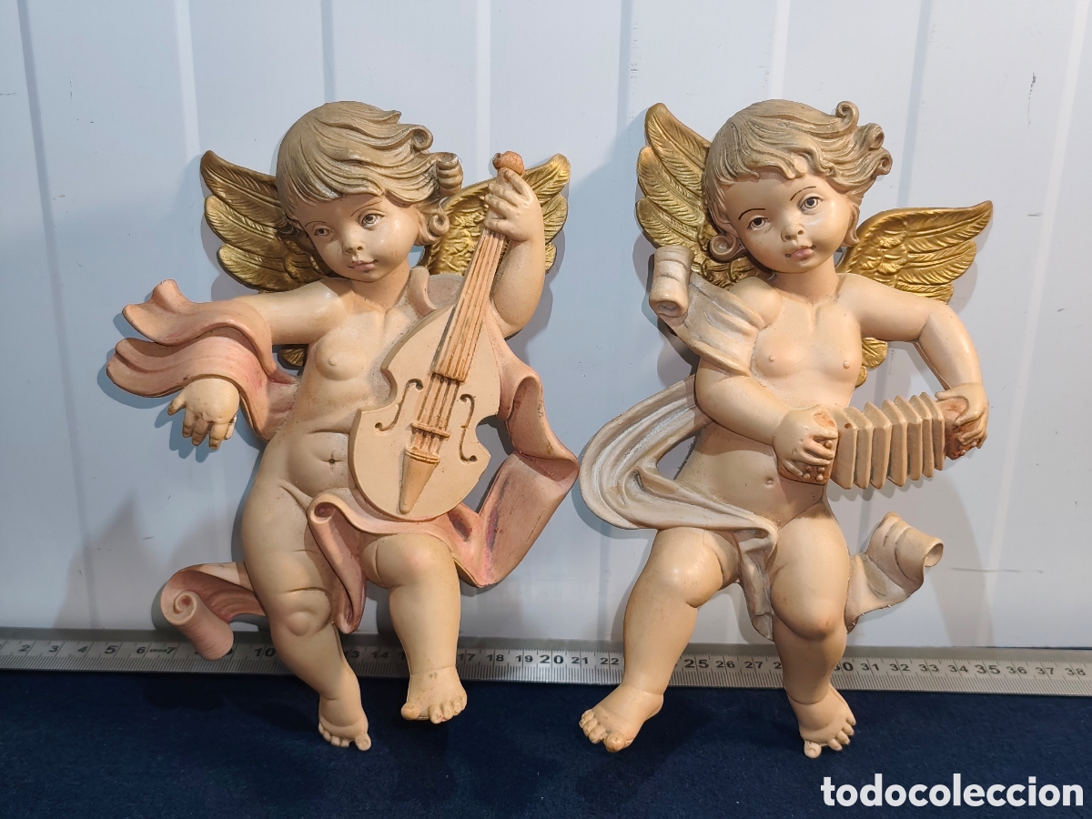 Vintage: Pareja de &Aacute;ngeles / Querubines M&uacute;sicos de Pared Vintage (Made in Italy)