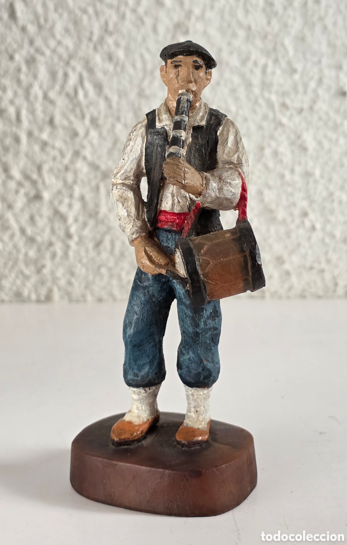 Vintage: Talla Figura Txistulari M&uacute;sico Tradicional Pa&iacute;s Vasco Navarra Txistu Tamborilero Decoraci&oacute;n R&uacute;stica