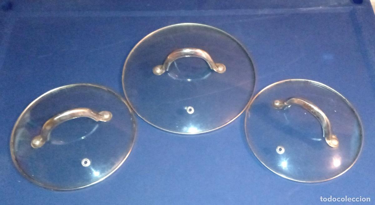 Vintage: 3 TAPAS DE CAZUELAS DE CRISTAL - Foto 2