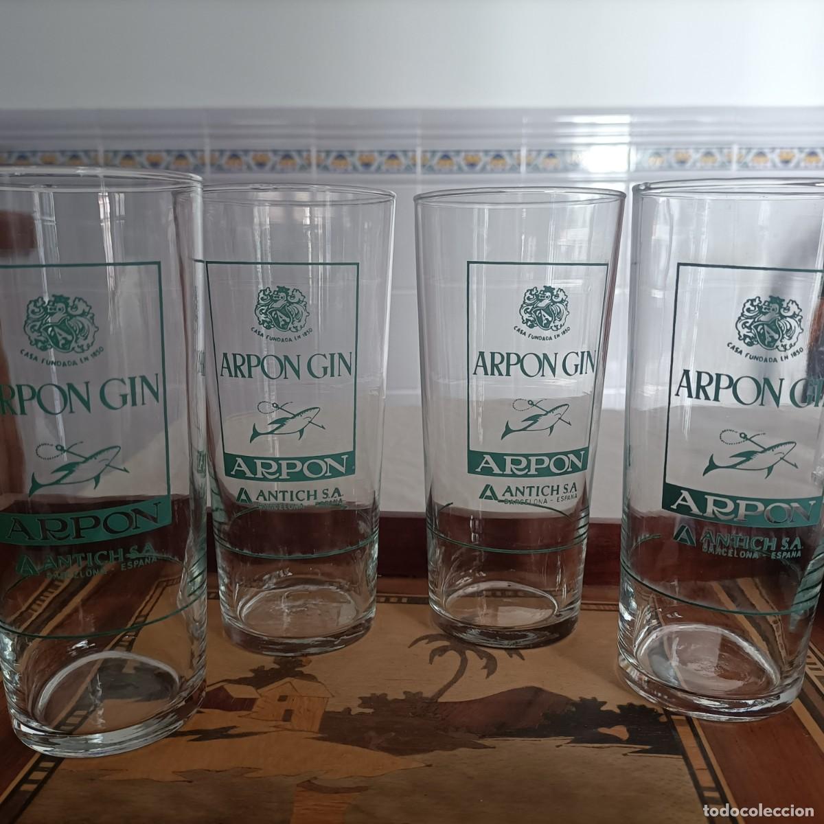 Vintage: 4 Vasos vidrio de Ginebra ARPON GIN