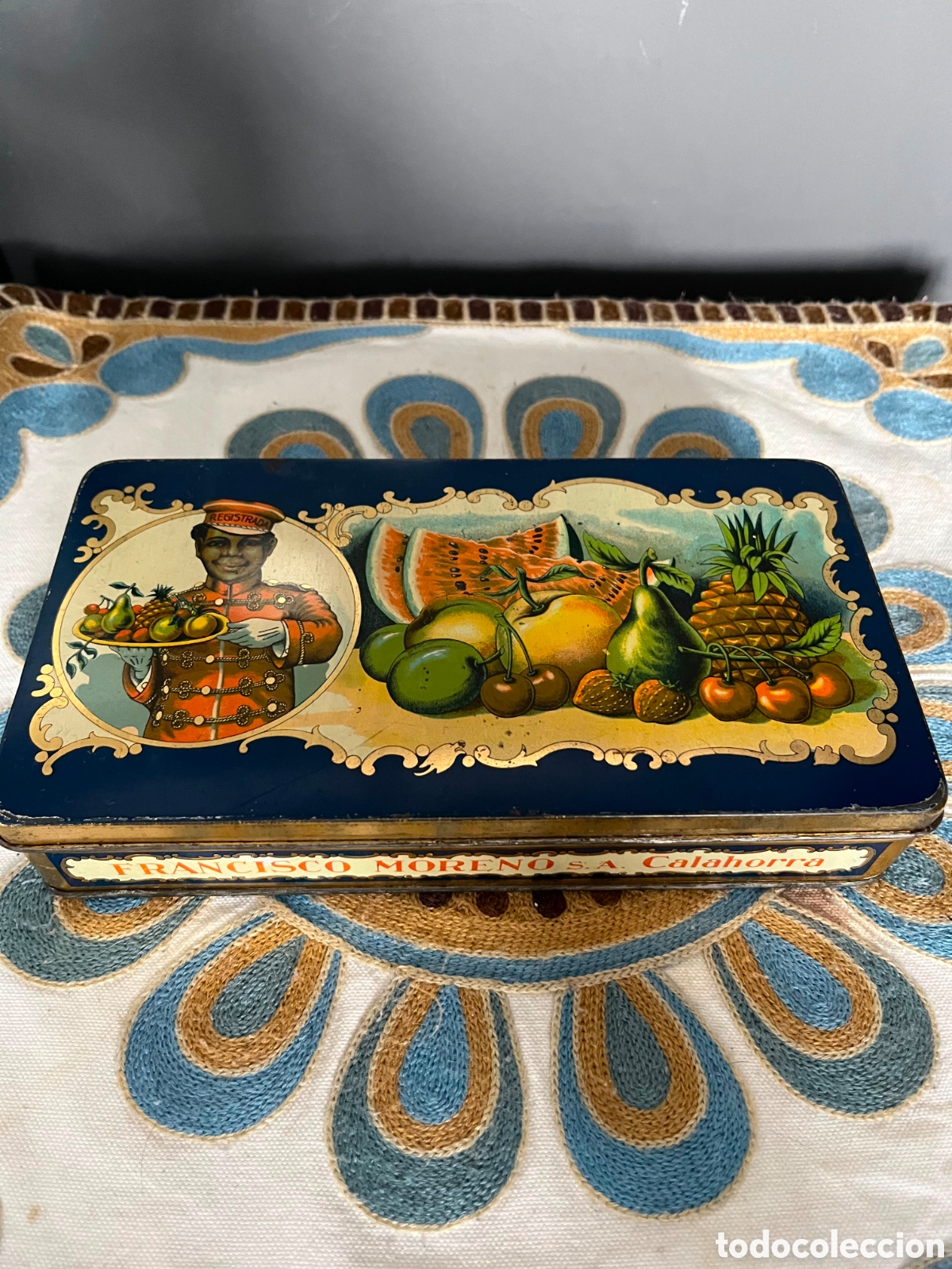 Vintage: CAJA DE LATA DE FRUTAS CRISTALIZADAS DE LA F&Aacute;BRICA FRANCISCO MORENO S.A.DE CALAHONDA