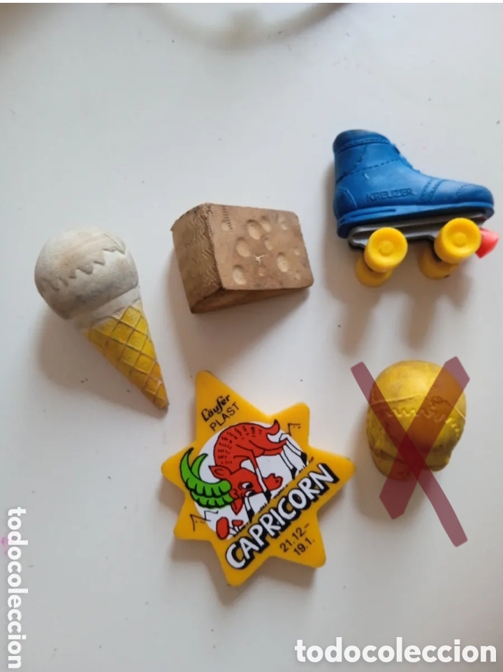 Vintage: Colecci&oacute;n gomas de borrar a&ntilde;os 80: patin, queso, cucurucho, hor&oacute;scopo