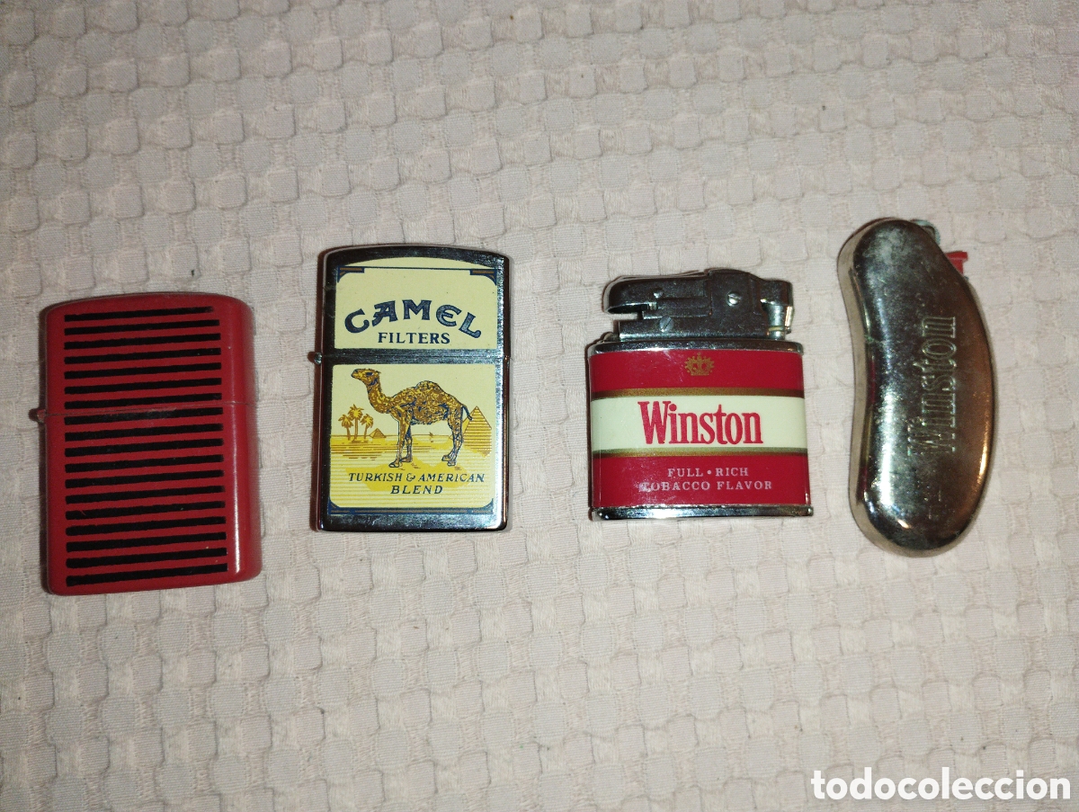 Vintage: Lote 4 Encendedores Vintage Publicitarios Tabaco (Camel, Winston y Zippu Exim) - A&ntilde;os 80/90