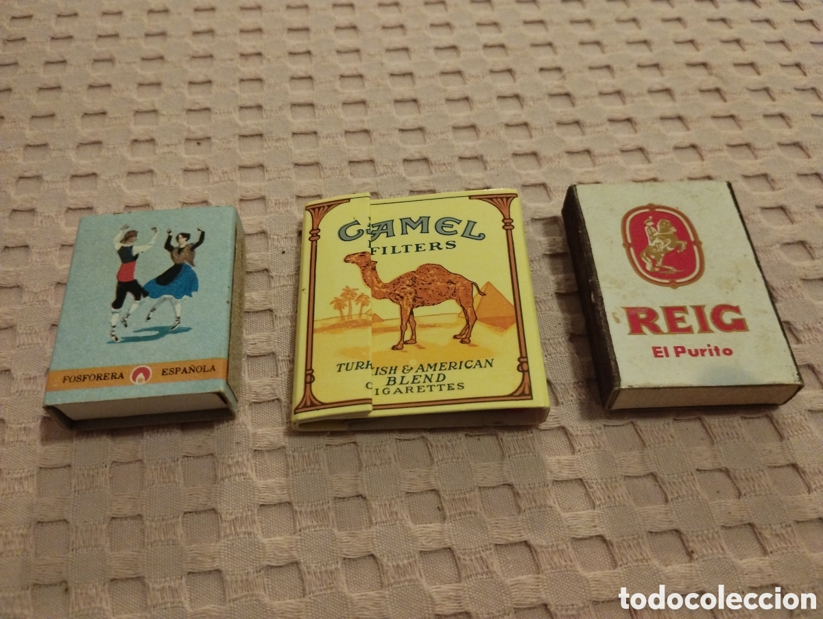 Vintage: Lote 3 Cajas de Cerillas Vintage con Contenido Original (Camel, Reig El Purito, Fosforera Espa&ntilde;ola)
