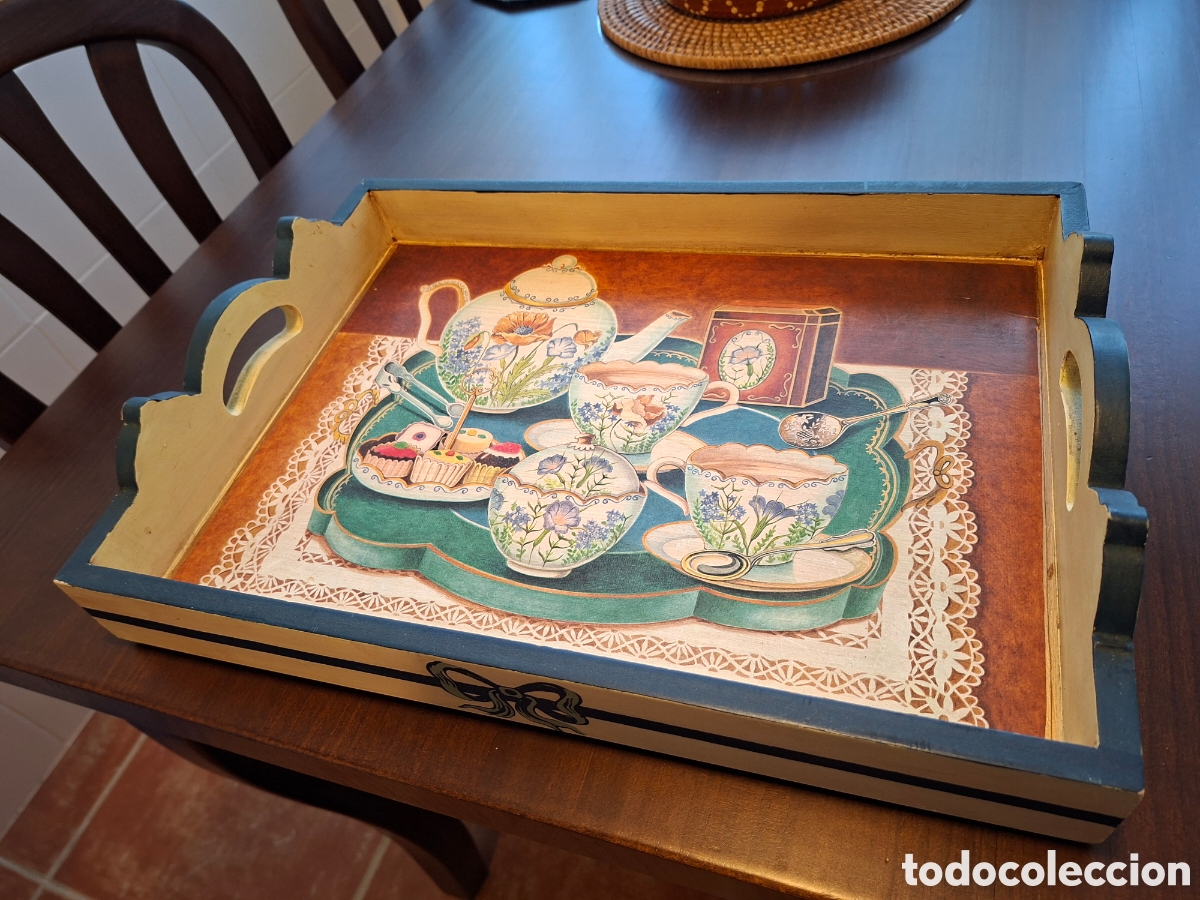 Vintage: BANDEJA de MADERA, DECORADA - Foto 1