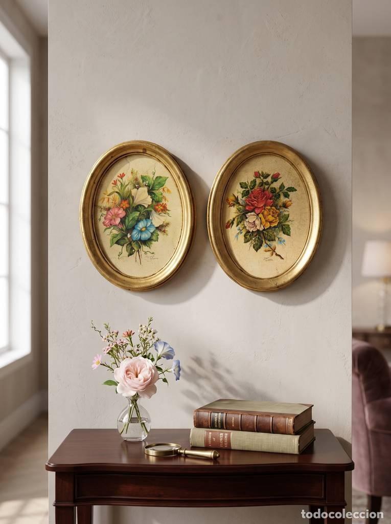Vintage: PAREJA DE CUADROS FLORALES - Foto 1