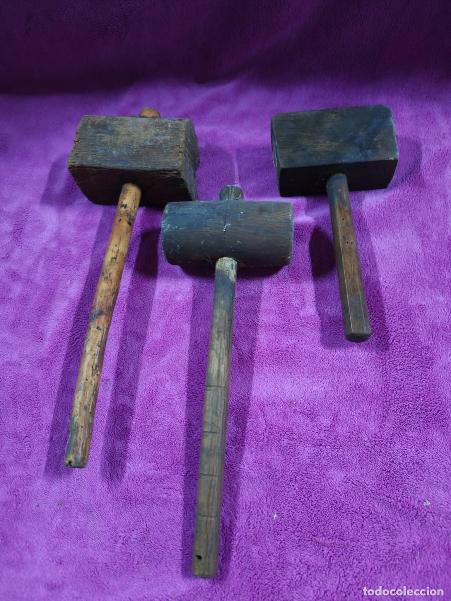 Vintage: Lote de tres mazas de madera antiguas vintage, como se ve en las fotos.