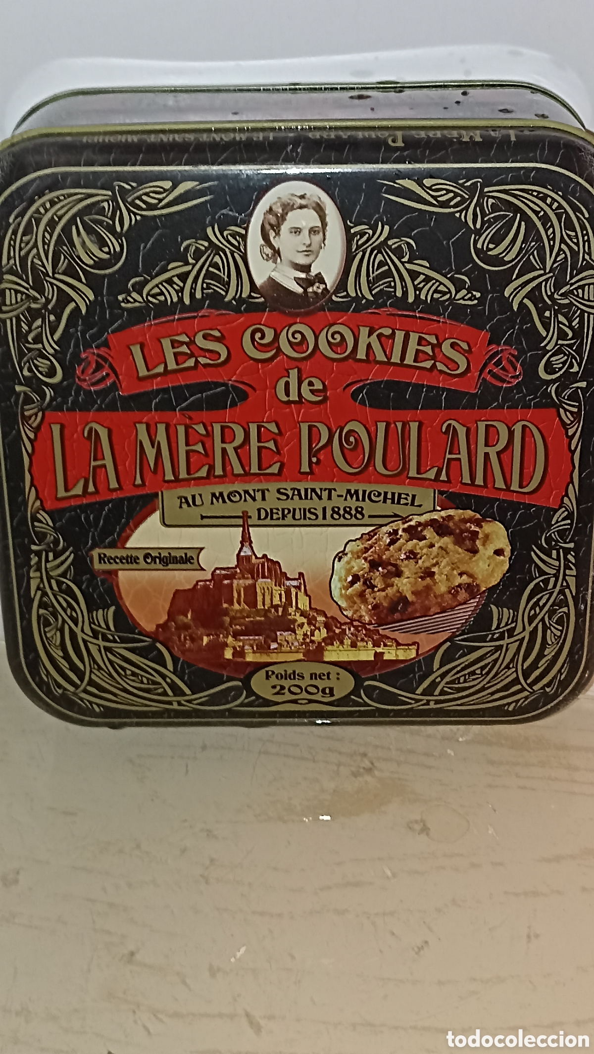 Vintage: Caja metalica Les cookies de la M&egrave;re poulard 14x14x12 cm