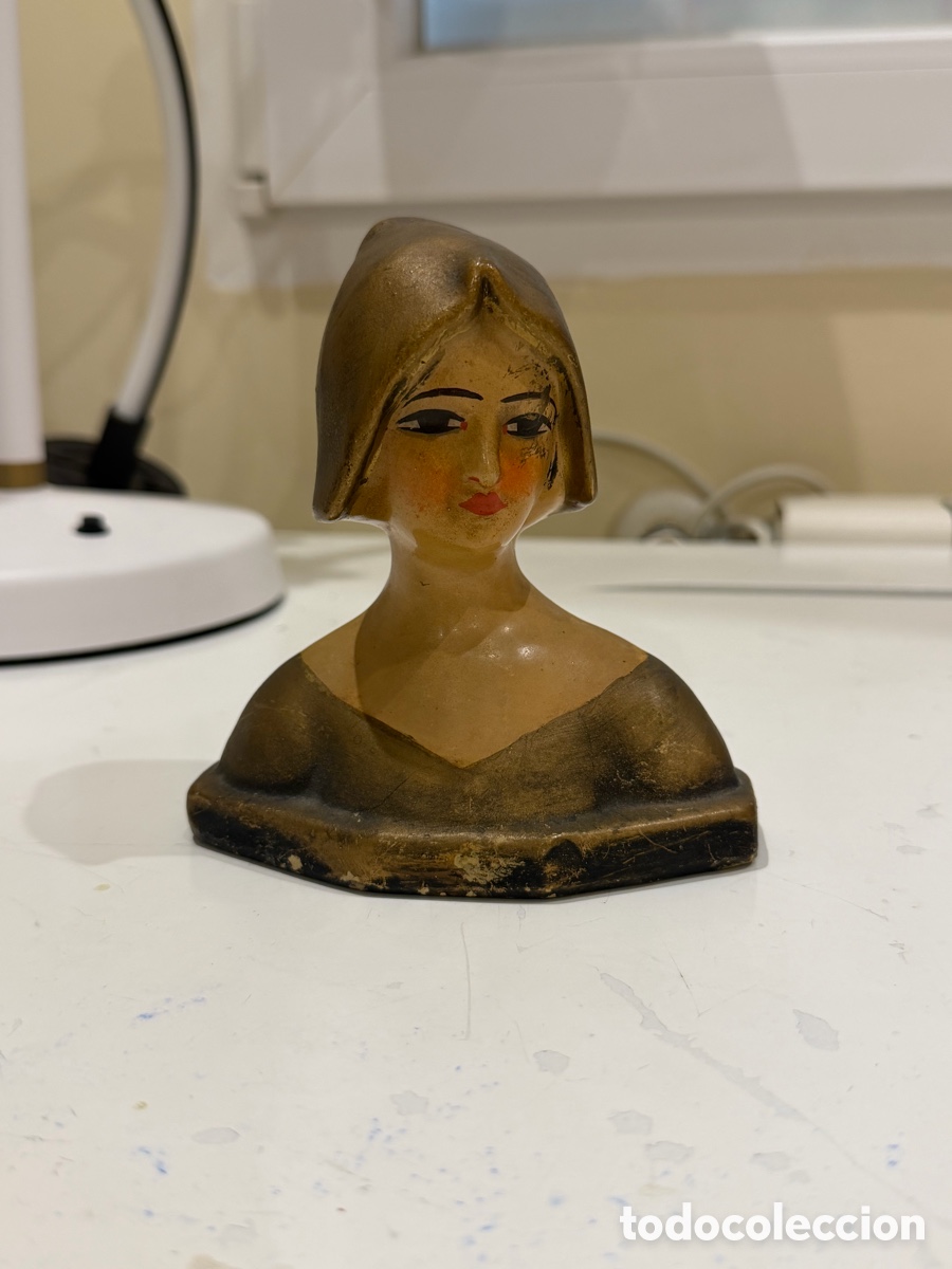 Vintage: Busto Art D&eacute;co mujer cofia escayola policroma