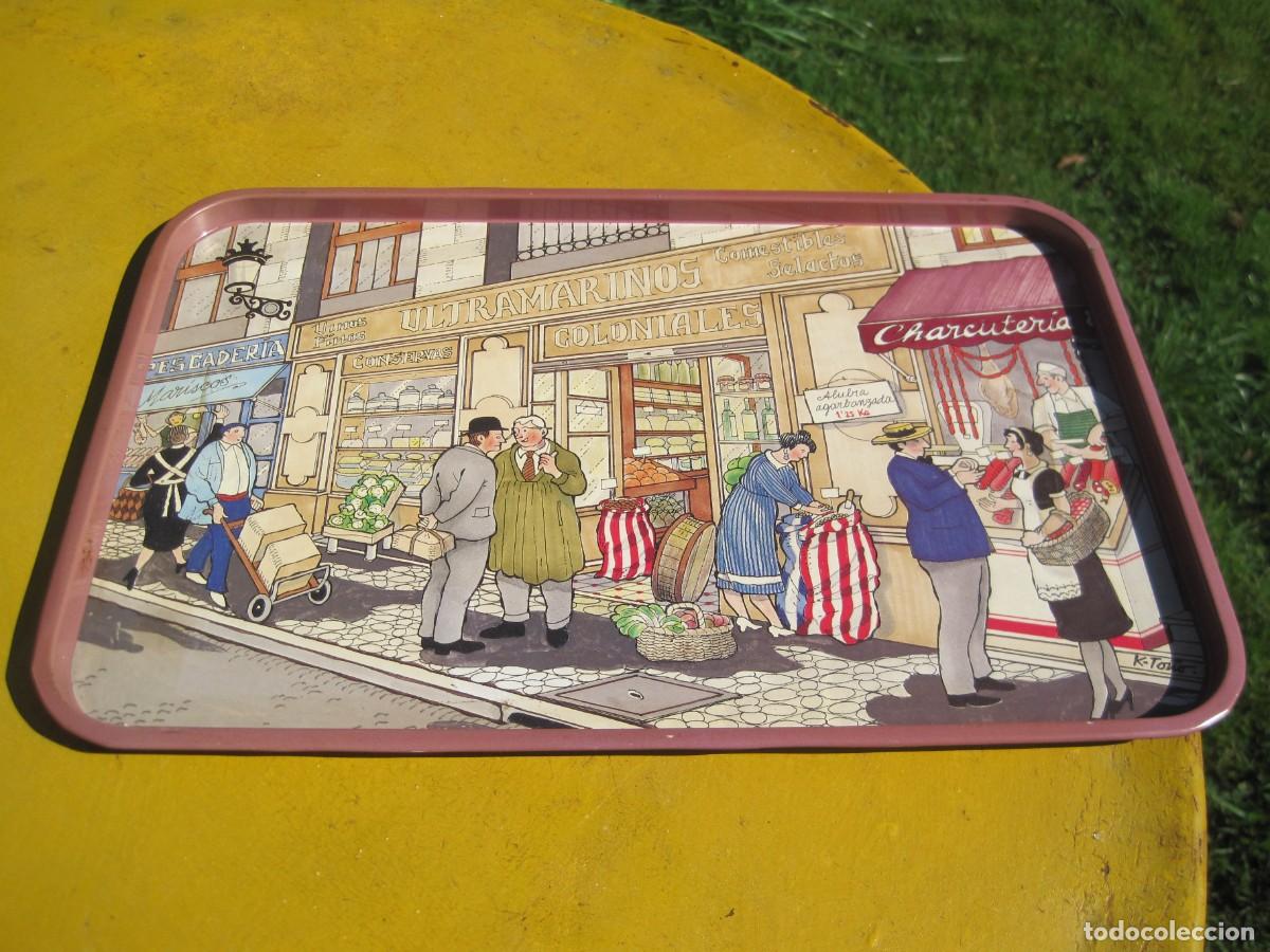 Vintage: BANDEJA DE METAL LITOGRAFIADA - DIBUJO K-TO&Ntilde;O - CALLE COMERCIAL
