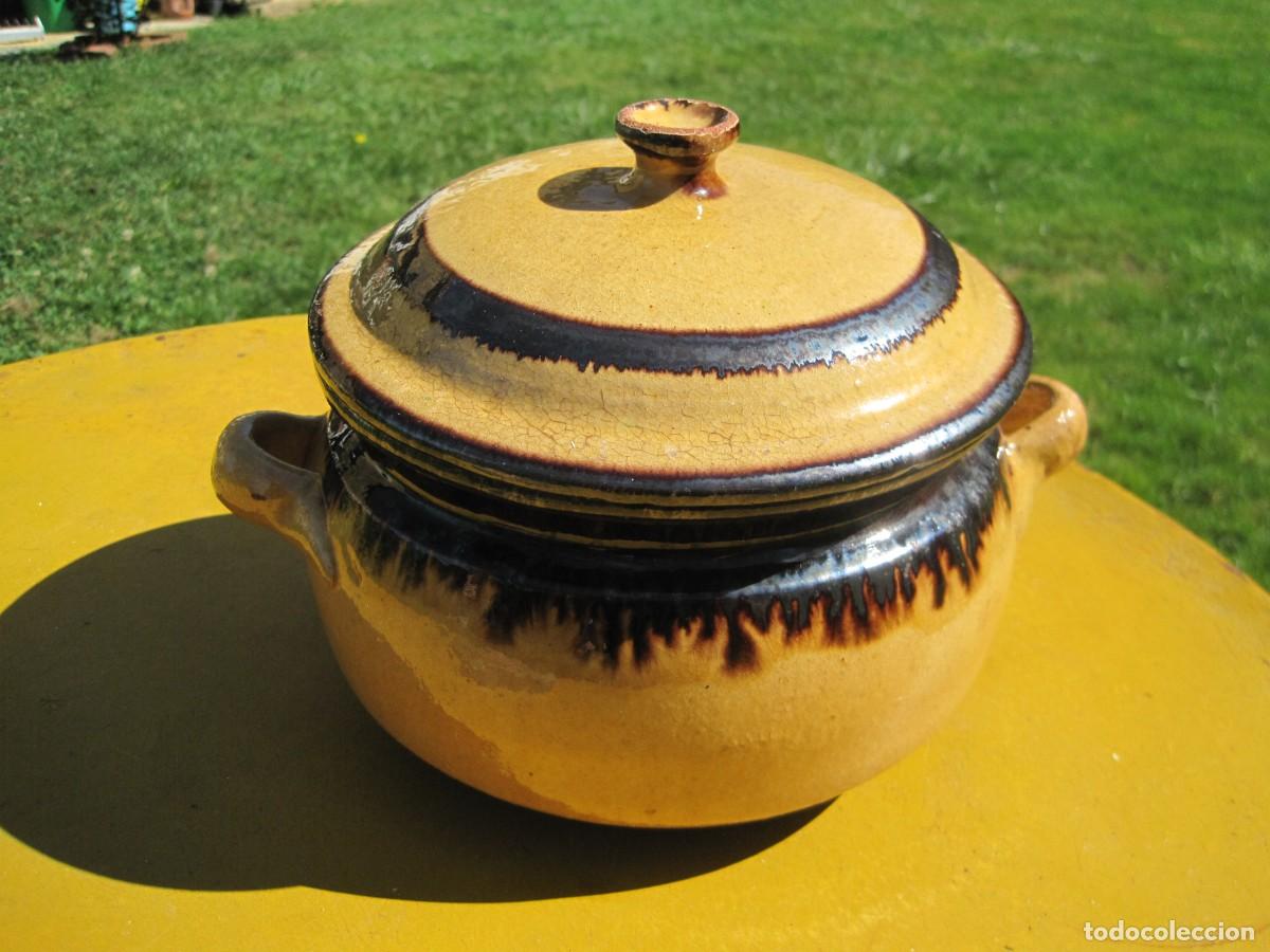 Vintage: CAZUELA DE BARRO ESMALTADO - OLLA - A&Ntilde;OS 60