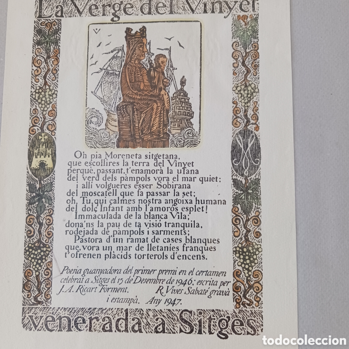 Vintage: Cuadro de la Virgen del Vinyet de Sitges - Foto 3