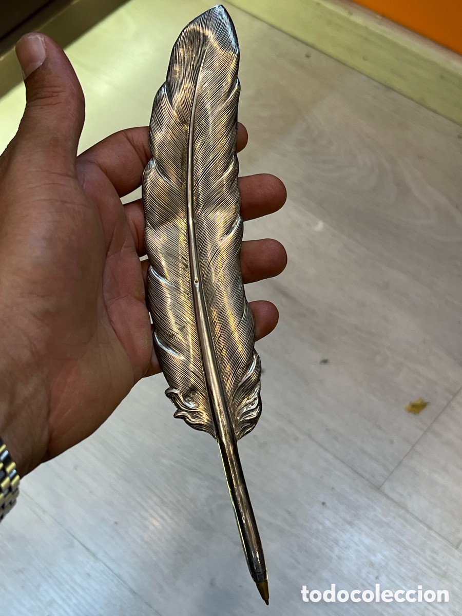 Vintage: Pluma de plata decorativa