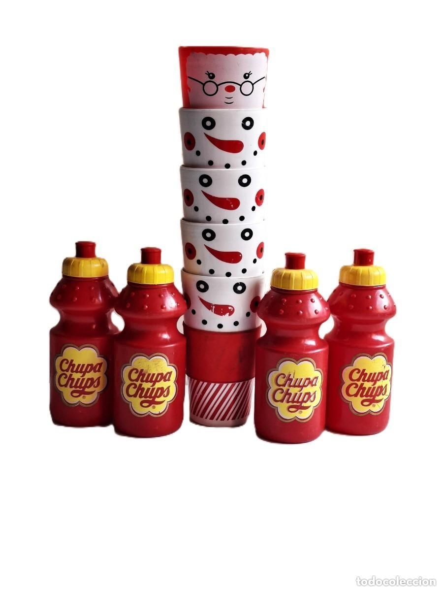Vintage: LOTE DE VASOS DE PL&Aacute;STICO Y BOTELLAS DE CHUPA CHUPS - Foto 1