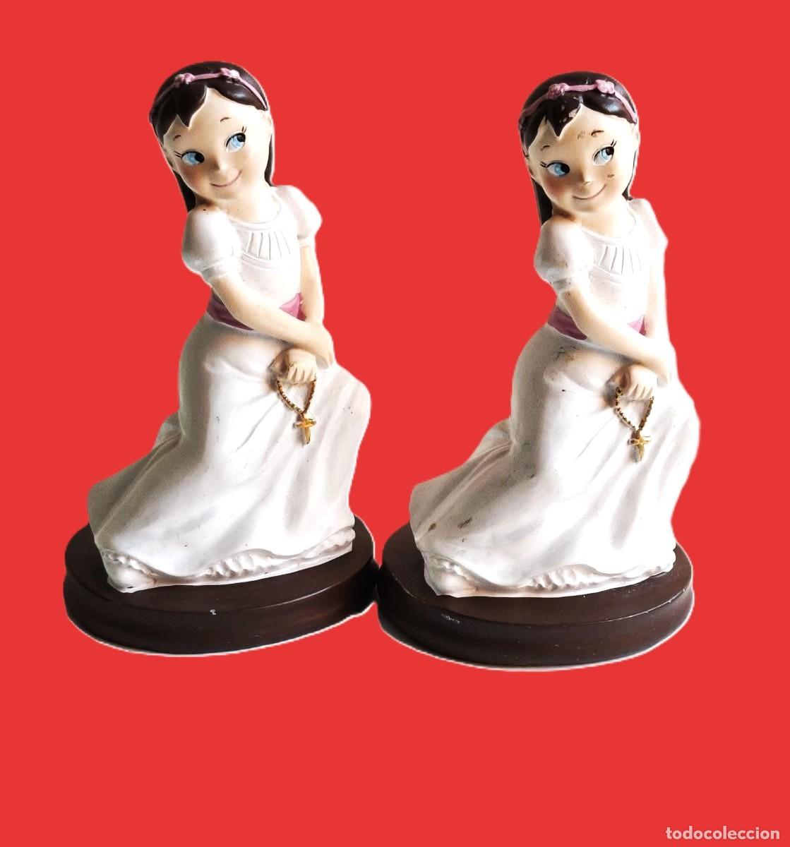 Vintage: LOTE DE 2 FIGURAS DE COMUNION NI&Ntilde;A PARA TARTA 13 CM