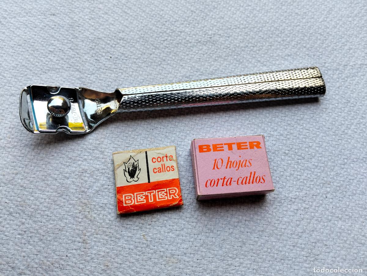 Vintage: Corta-callos de metal color plateado Beter y lote hojas cortacallos pat-76078