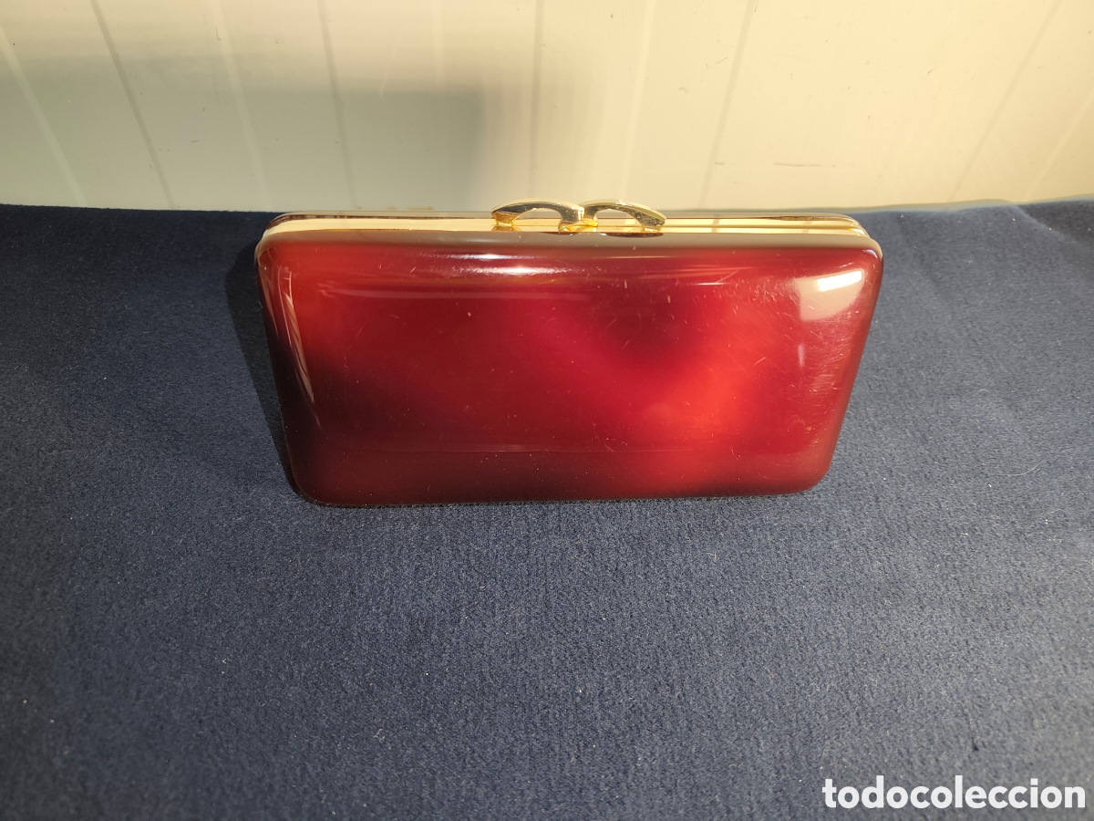 Vintage: Bolso Clutch / Minudi&egrave;re Vintage Maggiora (Espa&ntilde;a) &ndash; Efecto Carey / Rojo Granate