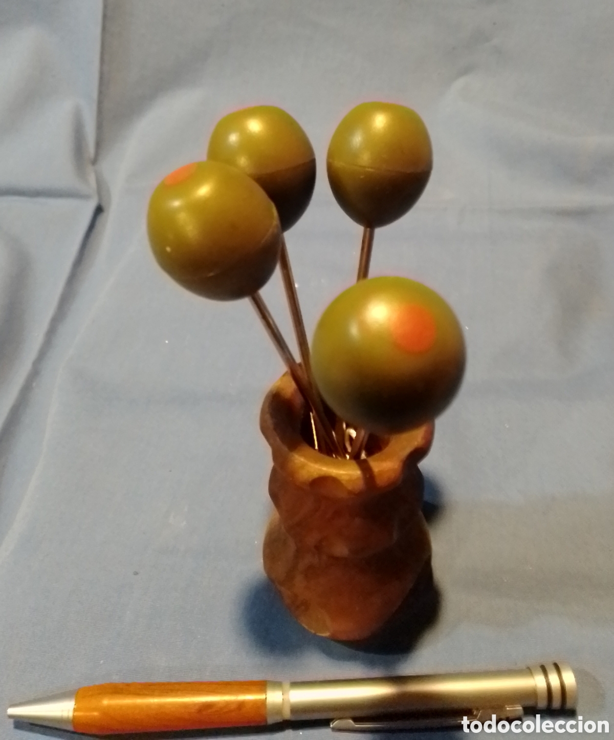 Vintage: Servicio de pinchos o palillero de madera - Foto 2