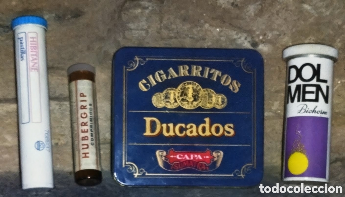 Vintage: 4 ENVASES VINTAGE todos EN BUEN ESTADO con se&ntilde;ales de uso normales (incluye lo se ve en las fotos)