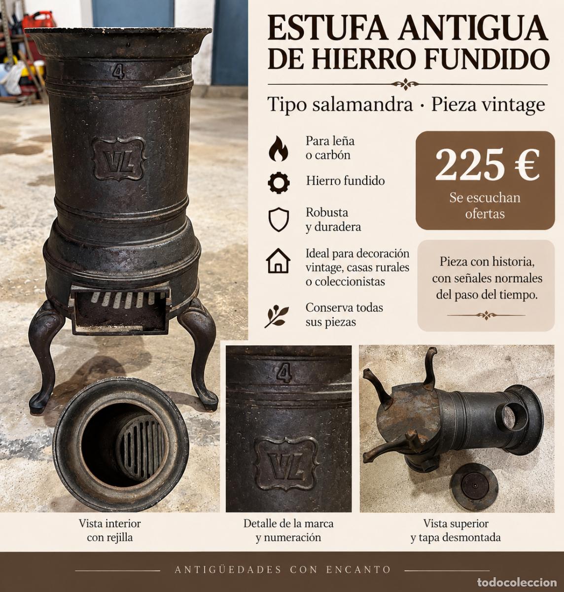 Vintage: Estufa antigua de hierro tipo salamandra