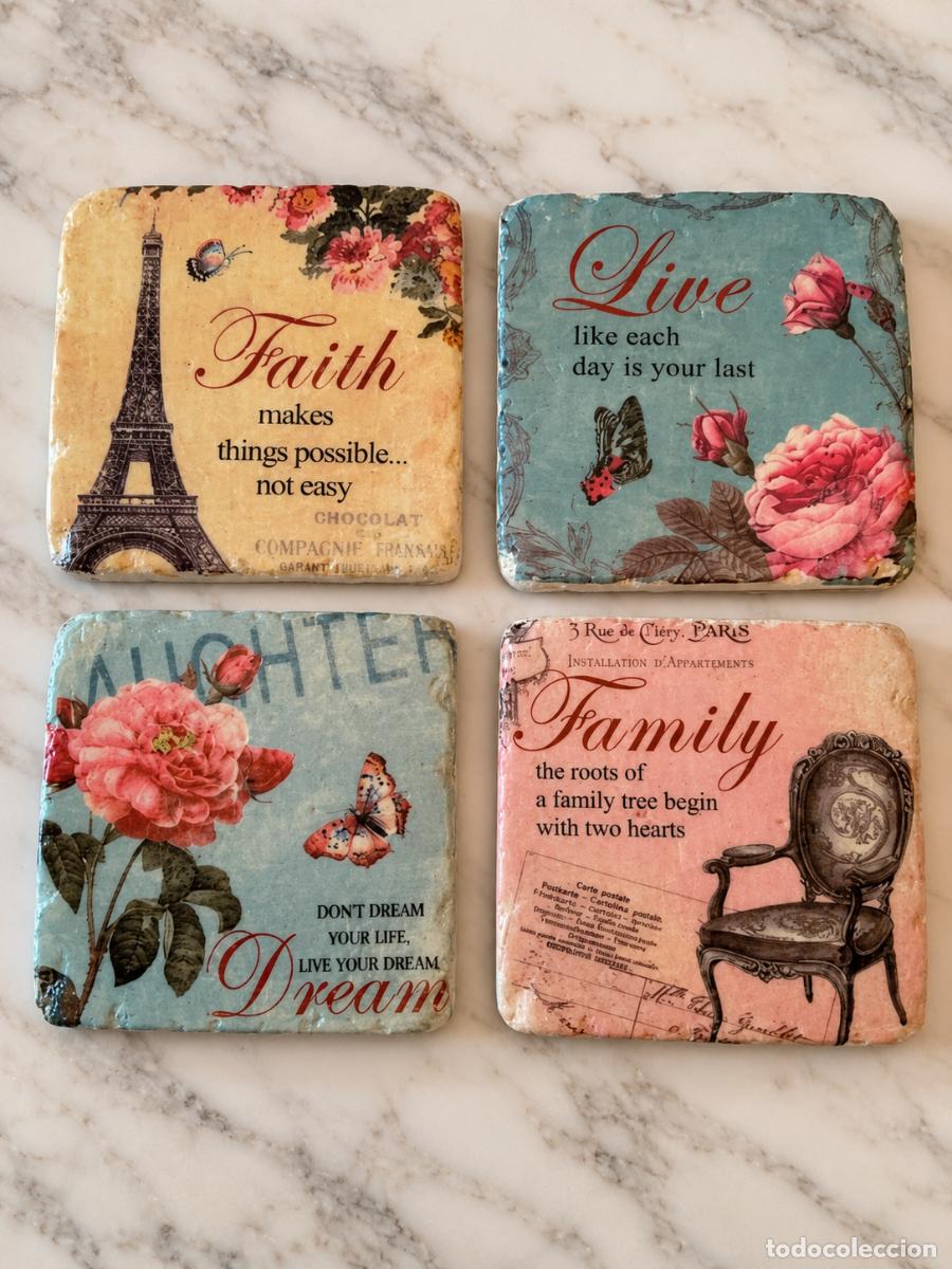 Vintage: Set de 4 posavasos con dise&ntilde;o vintage rom&aacute;ntico. Decoraci&oacute;n. Nuevos.